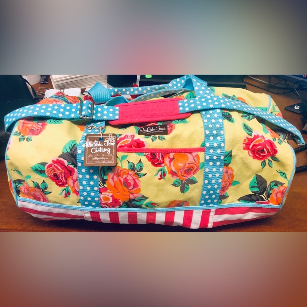 Matilda Jane Coming Up Roses Duffle Weekender Travel Bag With Shoulder Strap NWT